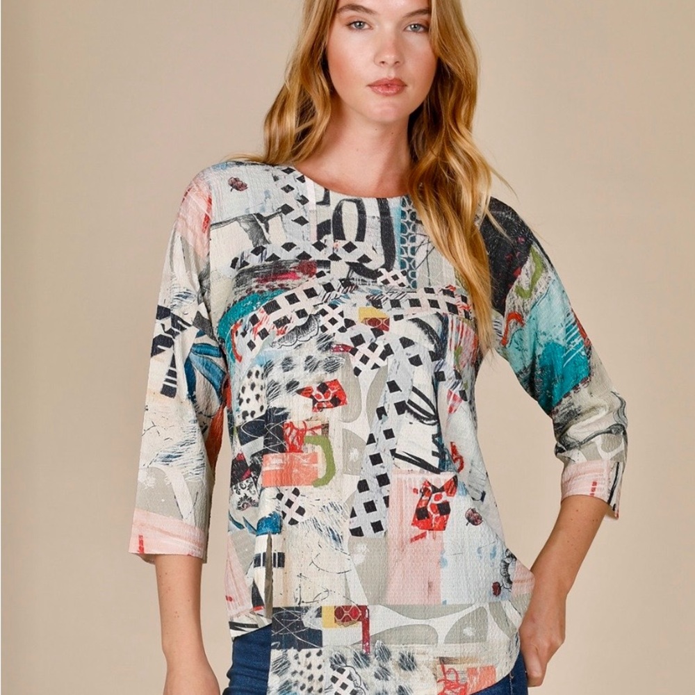 Abstract Print Boatneck Top in Multicolor